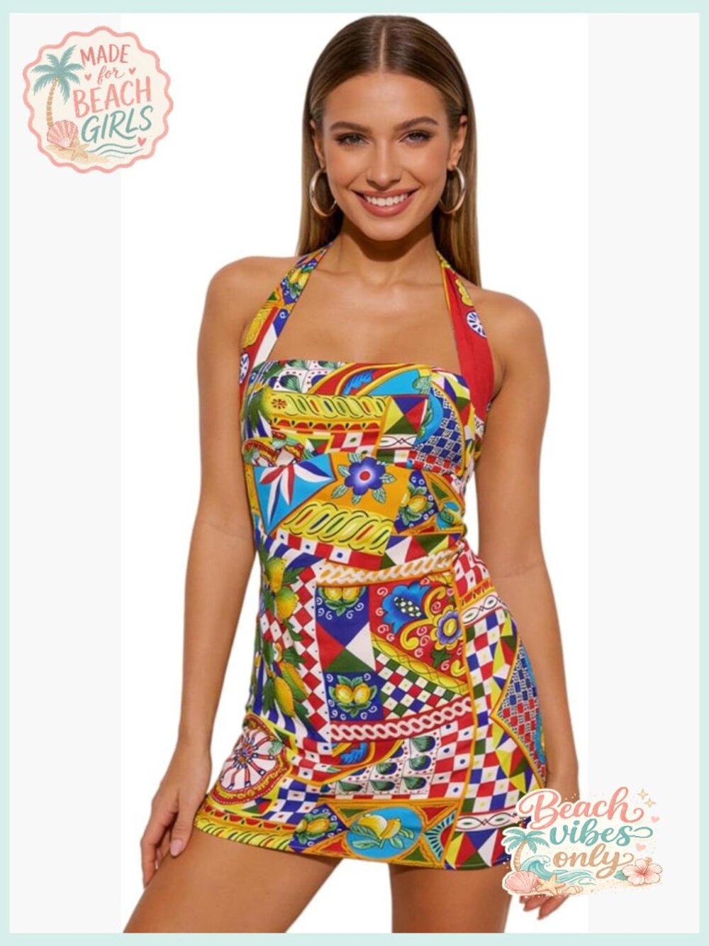 Sexy Halter Tropical Mini Dress Sleeveless Bodycon Backless Party